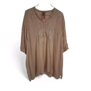 Johnny Was Small Tunic Top Boho Embroidered Fairy Isle Peasant Missing Button